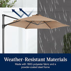 Best Choice Products 10ft Solar LED Offset Cantilever Hanging Market Patio Umbrella, Smooth 360° Rotation, 8 Sturdy Ribs, Easy Adjustment - Tan