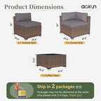 Aoxun 7 Piece Patio Furniture Set Wicker Rattan Patio Conversation Set Outdoor Sectional Sofa Set with Coffee Table and Thickened Cushions, Grey(Waterproof Cover Included)
