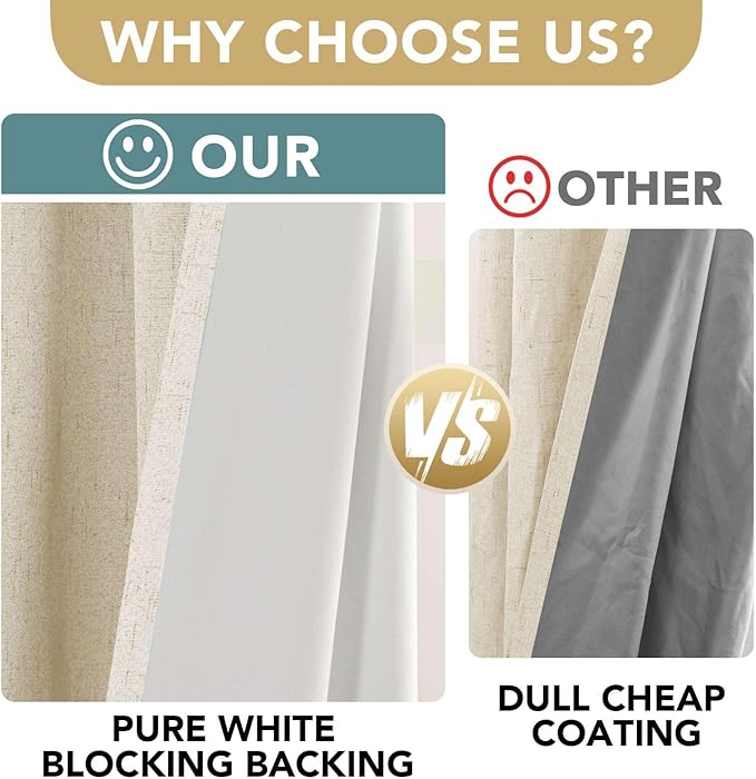 H.VERSAILTEX 100% Blackout Curtains for Bedroom Thermal Insulated Linen Textured Curtains Heat and Full Light Blocking Drapes Living Room Curtains 2 Panel Sets, Bleached Sand, 42x63 Inch