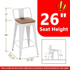 WENTMENT Metal Bar Stools Set of 2 Counter Height Barstools with Removable Back 26" Kitchen Bar Stools with Wooden Seat,Off White