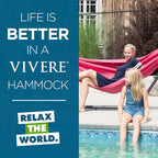 Vivere Double Polyester Hammock with Space Saving Steel Stand and Premium Carry Bag - 450 lb Capacity (Hot Pink)