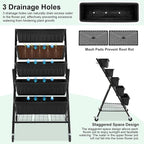 Homdox 5-Tier Vertical Garden Bed with Lockable Caster Wheels and Storage Rack - 4FT Vertical Raised Bed with 5 Garden Planter Boxes- Perfect to Grow Vegetables Herbs Flowers Indoor(Black)