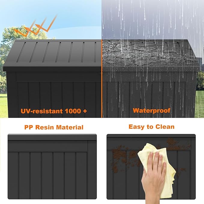 230 Gallon Resin Deck Box, Lockable Patio Outdoor Storage Box for Furniture, Garden Tools and Tools Storage, Waterproof Outside Storage Boxes - Black