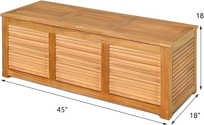 Deck Box with Seat, 46 Gallon Natural Acacia Storage Bench