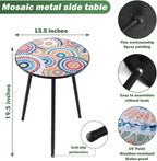 Party Zealot Metal Mosaic Round Side Table Set of Two 13.4" Small Outdoor Patio Round Accent Coffee Tables Indoor Corner Stand for Small Space Weather-Resistant for Balcony Plant Stand