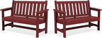 SERWALL Outdoor Bench, HDPE Outdoor Benches Weatherproof, 2-Person Garden Bench with 660 lbs Weight Capacity, Patio Benches for Outdoors, Garden, Porch, Backyard and Park, Red, 2 Pack