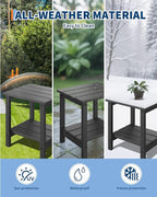 GarveeLife Adirondack Outdoor Side Table 18 x 15 in, HDPE 2-Tier Patio Side Tables for Outside, All-Weather End Table for Patio Pool Deck Indoor Backyard, Black-2Pcs
