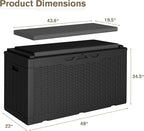 JUMMICO 100 Gallon Resin Deck Box with Cushion, Waterproof Outdoor Storage Box with Lockable Lid for Garden Tools, Patio Cushions (Black)