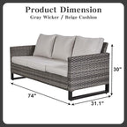 Belord 6 Piece Outdoor Furniture Patio Wicker Sofa Set, Oversize Outdoor Dining Chairs with Rattan Ottomans, Conversation Sets Patio Furniture Come with Removable Washable Cushion Beige