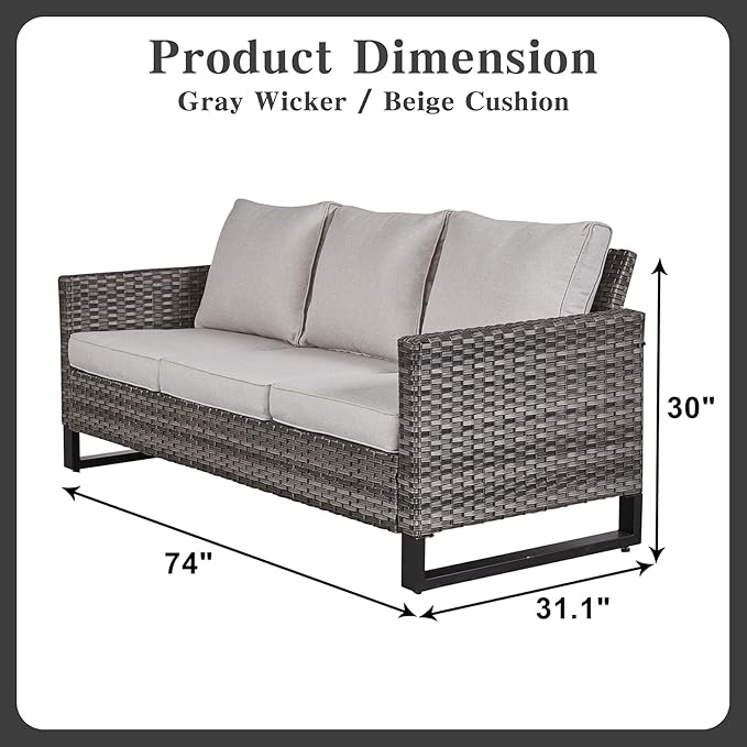 Belord 6 Piece Outdoor Furniture Patio Wicker Sofa Set, Oversize Outdoor Dining Chairs with Rattan Ottomans, Conversation Sets Patio Furniture Come with Removable Washable Cushion Beige