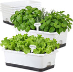Window Box Planter 6 Pcs, 18 Inches Rectangle Flower Pots with Drainage Holes and Trays, Vegetable Planters for Windowsill Patio Garden Balcony Home Porch Yard Indoor Outdoor (White, 18*10*6 inch)