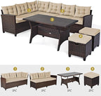 Tangkula 5 PCS Patio Furniture Set, Outdoor Conversation Set with 6 Cushioned Seat 2 Ottomans & Coffee Table, All Weather Wicker Dining Table Set with Ottoman, Rattan Sectional Couch Sofa Set