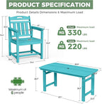 HDPE Outdoor Dining Set, Patio Table and Chairs Set, All-Weather 7-Piece Outside Table and 6 Chairs, 2" Umbrella Hole, Outdoor Furniture for Garden, Poolside, Backyard, Deck | Lake Blue