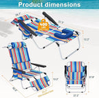 ABORON Tanning Chair with Face Hole, 5-Position Adjustable Reclining Beach Lounge Chair, Folding Face Down Sun Lounger for Beach, Poolside, Patio, Lawn, Home(Multicolor Stripes)