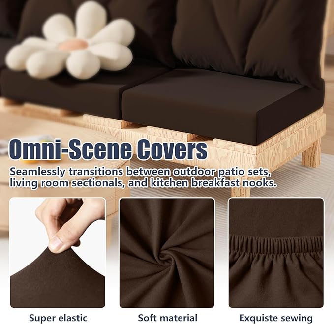 Dark Coffee Outdoor Cushion Covers, 8 Pack Stretch Fit Patio Slipcovers