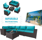 Kullavik 6PCS Outdoor Patio Furniture Set PE Wicker Rattan Sectional Sofa Patio Conversation Sets,Blue