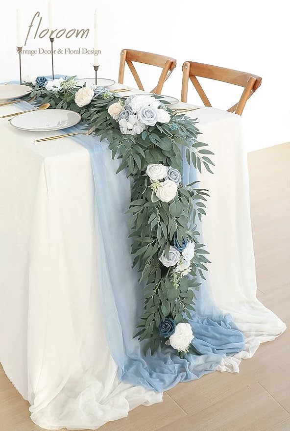 Artificial Eucalyptus Garland, 6 ft Dusty Blue Faux Silk Vine