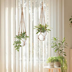 Jute Macrame Plant Hanger Indoor Set of 2 Hanging Planter Basket Flower Pot Holder with Decorative Wood Beads & No Tassels for Indoor Outdoor Boho Home Decor, 35 Inch Brown (Pots Not Included)