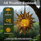 2 Pack Garden Decor Hanging Lanterns Outdoor Waterproof,Solar Lights Metal Sun Gifts Decoration for Yard Clearance Front Porch Lawn Driveway Patio Backyard Pathway Gardening Gift