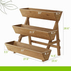 3-Tiers Wooden Raised Garden Bed Tiered Planter Box Flower Pots Vertical Garden Planter Wood Plant Stand for Vegetables Flowers Herbs for Patio, Balcony, Freestanding (Brown L)