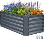 ZORMY 4×2×1.4ft Galvanized Raised Garden Bed Kit, Metal Planter Boxes Outdoor, High Raised Beds for Vegetables, Fruits, and Flowers - IronGrey