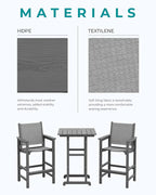SERWALL 3 Pieces Textilene Adirondack Bar Set, Tall Adirondack Bar Height Chairs with Bar Table, Sling Balcony Adirondack Chairs, Weather Resistance Resin Outdoor Bar Height Stools, Gray