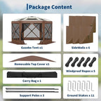 13x13FT 6-Sided Pop Up Gazebo Tent，One-Push Setup Canopy Tent with Removable Canopy Top & Wind Cloths, Outdoor shelter for Camping, Backyard Parties, Outdoor Events - Beige & Khaki