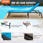 VEVOR Chaise Lounge Chairs Outdoor, Aluminum Patio Lounge Chairs with Adjustable 5-Position, Folding Pool Chair Recliner and Full Flat Tanning Chair for Patio, Beach, Pool, Blue