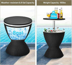 Tangkula Outdoor Cool Bar Table, Rattan Patio 8 Gallon Beer and Wine Cooler, All-Weather Ice Bucket w/Height Adjustable Top, Drainage Plug, 3-in-1 Cocktail Coffee Table for Party, Picnic (Black)