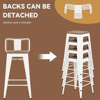 Yongchuang 24 inch Barstools Set of 2 Counter Height Bar Stools Farmhouse Kitchen Metal Bar Chairs with Wood Seat Low Back Cream White