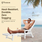 Patio Chaise Lounge Chair Set of 2, Oversized Lounge Chair Outdoor with 5 Positions, HDPE, Patio Lounge Chair with Wheels & Cup Holder for Pool, Deck, Poolside,White