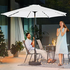 JEAREY 9FT Outdoor Patio Umbrella with Solar Lights, LED Lighted Pool Umbrella with Tilt and Crank, Outdoor Table Umbrellas for Deck, Yard & Market (Cream White)