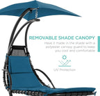 Best Choice Products Outdoor Hanging Curved Steel Chaise Lounge Chair Swing w/Built-in Pillow and Removable Canopy - Peacock Blue