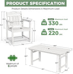 HDPE Outdoor Patio Dining Set with Table & 6 Chairs, All-Weather 7-Piece Outdoor Table and Chairs, 2" Umbrella Hole, Patio Furniture for Garden, Backyard, Deck | White