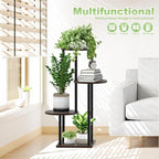 Plant Stand Indoor, 4 Tier Thickened Metal Corner Plant Shelf for Multiple Plants, Indoor Plants Tiered Flower Pot Stand for Patio Garden Balcony Living Room Bedroom(Black Oak)