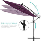 Best Choice Products 10ft Solar LED Offset Cantilever Hanging Market Patio Umbrella, 8 Sturdy Ribs, Easy Adjustment - Amethyst Purple