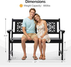 VINGLI 47" Outdoor Wood Bench, All Weather Outdoor Wooden Patio Garden Bench, Outside Loveseat 660lbs Capacity for Front Porch Park Entryway (Black)