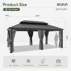 Aoxun 12' X 20' Hardtop Gazebo, Galvanized Steel Double Top, Aluminum Metal Gazebo with Curtains and Netting, Permanent Canopy Pavilion for Wedding, Party, Outdoor Dining