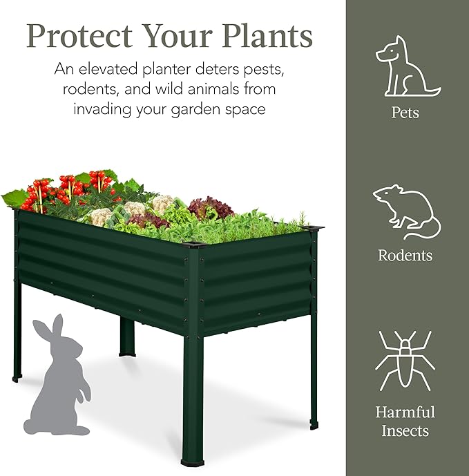 Best Choice Products 48x24x30in Galvanized Raised Garden Bed, Metal Elevated Planter Box, Vegetable Garden for Backyard, Patio, Balcony - Dark Green