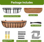 Halatool 2 Pack Heavy-Duty Metal Deck Railing Planter Box, 24 Inch Rust-Resistant Window Boxes Planters with Coco Liner & Adjustable Brackets, Grow More On Your Balcony, Patio & Fence