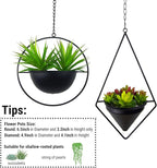 Metal Hanging Planters, Modern Plant Hanger with Pots, Set of 2 Black Plant Holders in Diamond and Round Shape, Small Wall and Ceiling Planter for Indoor Plants, Home Décor- Black