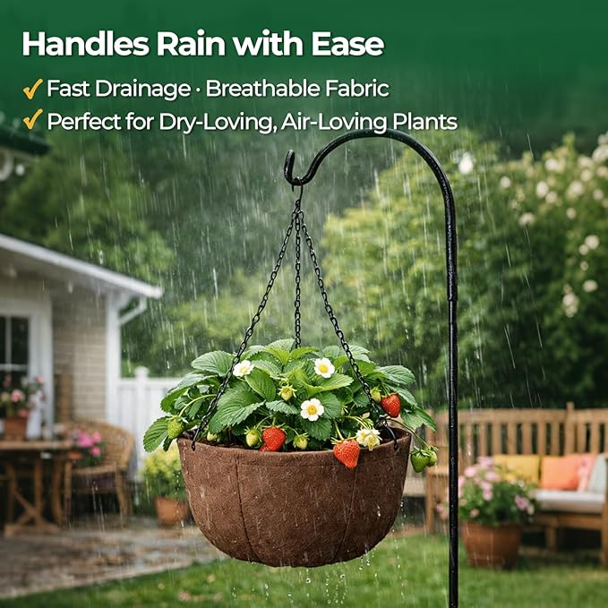 T4U Hanging Planters for Outdoor Plants, 10 Inch 4 Pack Fabric Hanging Baskets with Drainage Tray, Decorative Hanging Pots for Plants Outdoor Patio Porch Garden Use（Brown）