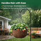 T4U Hanging Planters for Outdoor Plants, 10 Inch 4 Pack Fabric Hanging Baskets with Drainage Tray, Decorative Hanging Pots for Plants Outdoor Patio Porch Garden Use（Brown）