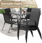 TLSUNNY Patio Dining Set 5 Pieces, All Weather Outdoor Furniture W/30"X 30" Table and 4 Stackable Textilene Chairs, Metal Table and Chairs for Lawn, Garden, Poolside, Backyard (Umbrella not Included)