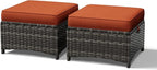Joyside Outdoor Ottoman Set of 2, Patio Large Ottoman Foot Rest with Thickened Cushions, Outdoor Wicker Foot Stool for Porch, Deck Use