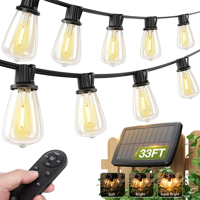 addlon 33 FT Solar String Lights Waterproof, Patio Light Solar Powered by addlon