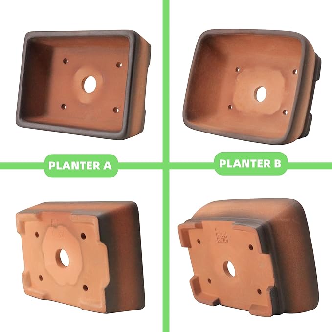 Rectangular Ceramic Planter Set of 2 with Drainage Holes, Gradient Terracotta