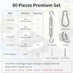 Sun Shade Sail Hardware Kit 6 Inch for Rectangle & Triangle Shade Sail Install, Stainless Steel ShadeSail Fixing Accessories for Outdoor Patio Canopy Garden, Heavy Duty Awning Attachment 80 Set
