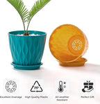 FaithLand 6-Pack 6-Inch Plastic Plant Pots with Saucers | Thickened PP Material, Modern Wave Texture, Enhanced Drainage for Indoor/Outdoor Garden Plants | Multicolor Value Set