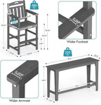 Ciokea Outdoor Bar Height Table Set of 5, 60" Extra Long Rectangle High Top Table and 4 Oversized Adirondack Chairs Set, Heavy-Duty All-Weather HDPE Patio Bar Set for Backyard Balcony Deck, Grey
